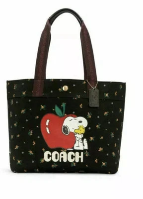 NWT Coach Peanuts Snoopy Woodstock Black Floral Apple Tote #6172 NEW Fabulous! - Image 1 of 4