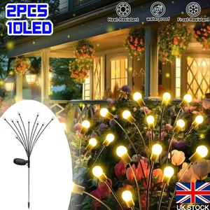 2x 10 LED Solar Powered Firefly Lamp Outdoor Garden Patio Starburst Stake Light - Picture 1 of 12