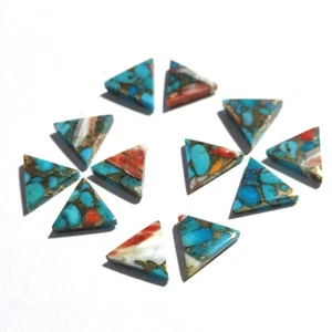 Orecchini pietra preziosa turchese rame ostrica spinosa naturale fare triangolo cabochon - Foto 1 di 10