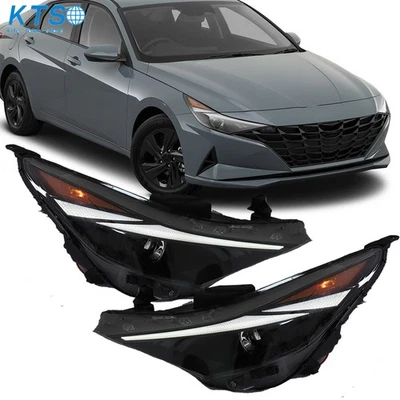 Headlights Fit For Hyundai Elantra 2021-2022 Clear Halogen W/LED DRL Left+Right - Image 1 of 4