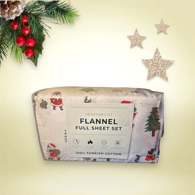 Nuevo~Vacaciones~PATRIMONIO SANTA~Navidad~Juego de sábanas de franela tamaño completo Foto 1 de 3