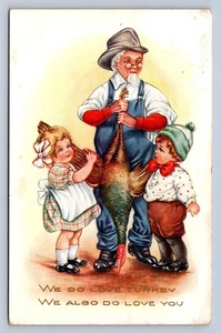 J87/ Cartolina Festa del Ringraziamento c1910 Turchia Nonno Bambini 485 - Foto 1 di 4