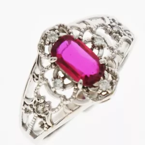Ring K18 white gold/Ruby/diamond #5.5(US Size) 3.1g Women - Picture 1 of 6