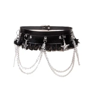 Damen Spitze Kunstleder Taille Gürtel Bund Kette Gothic Punk Star Schwarz - Bild 1 von 5