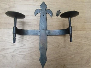 BLACK WAX rustic hand forged blacksmith candle holder double wall mounted gothic - Picture 1 of 2