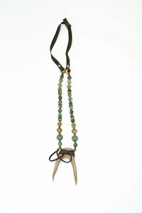 Twine and Twig Antler Bone Pendant Necklace Earth Tone Beaded Statement Necklace - Picture 1 of 6