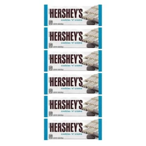 6 barrette di caramelle HERSHEY'S Cookies 'n' Creme 1,55 once ogni barretta - confezione da 6 NUOVE - Foto 1 di 4