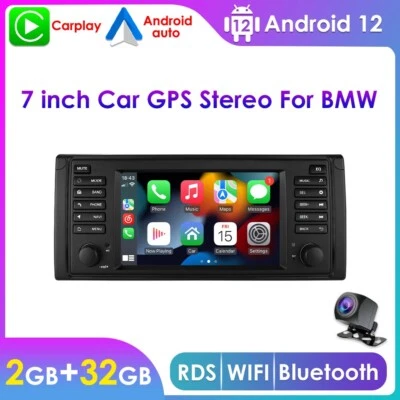 7" For BMW E39 E53 X5 GPS Navigation Android 12 Car Stereo Radio Carplay +Camera - Image 1 of 4