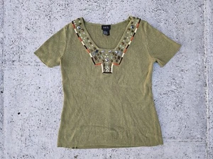 R.Q.T Women Sweater Light Green Short Sleeve Embellished Pullover Top Size S - Picture 1 of 7