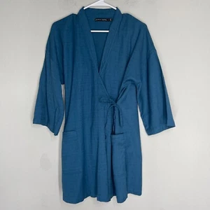 Gudrun Sjoden Georgia Kimono Womens S Blue Organic Cotton Wrap Pockets Lagenlook - Picture 1 of 15