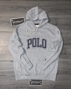 POLO RALPH LAUREN Big & Tall Grey Spell Out Logo Fleece Sweatshirt Hoodie - Picture 1 of 9