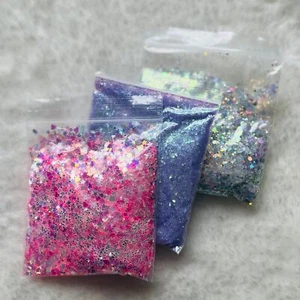 Set of 3 Bags of Glitter, Pink, Purple, Silver Heart/Star/Hexagon Holographic - Picture 1 of 9