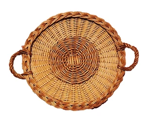 Vintage Rustikaler Korb Rattan Platte Tablett mit Griffen 2 Farben Braun Bauernhof - Bild 1 von 4