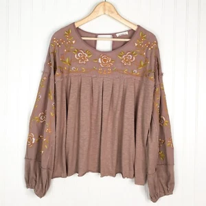 In Loom floral embroidered drop sleeves Boho blouse women's size Large - Picture 1 of 4
