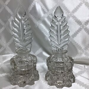 two vtg crystal perfume bottles w/ stoppers 7” each perfect
