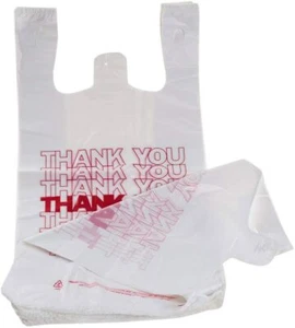 Bags 1/6 Small  8 x 4 x 16 THANK YOU T-Shirt Plastic Grocery Shopping Bags white - Picture 1 of 2