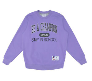 Supreme X Champion Stay in School Lavender Purple Crewneck Sweatshirt XL New!