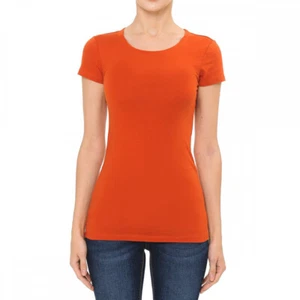 Women's Premium Cotton Basic T-Shirt Crew Neck Short Sleeve Plain Solids Fitted - Picture 1 of 45