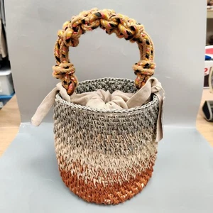 $188 NEW GUANABANA Handmade Basket Tote Small Woven Bucket Bag Purse Blue Orange - Picture 1 of 13