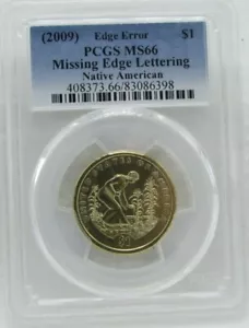 2009 US Dollar Native American PCGS MS 66 Edge Error Missing Edge Lettering - Picture 1 of 2