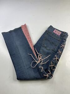 Vintage Mudd Lace Up Low Rise Boot Cut Flare Blue Denim Jeans Y2K Size 16