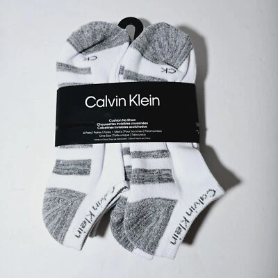 NWT Calvin Klein No Show Socks 6-Pair Men's Cushion White Gray Size 7-12 - Image 1 of 4