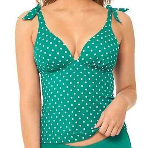 Salt + Cove Sleeveless Dot it Goin On Printed Push Up Tankini Tops Green M NWT - Picture 1 of 5