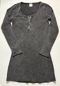 Pink Victoria's Secret Dark Grey Long Sleeve Thermal Waffle Knit Sleep Shirt S - Picture 1 of 4