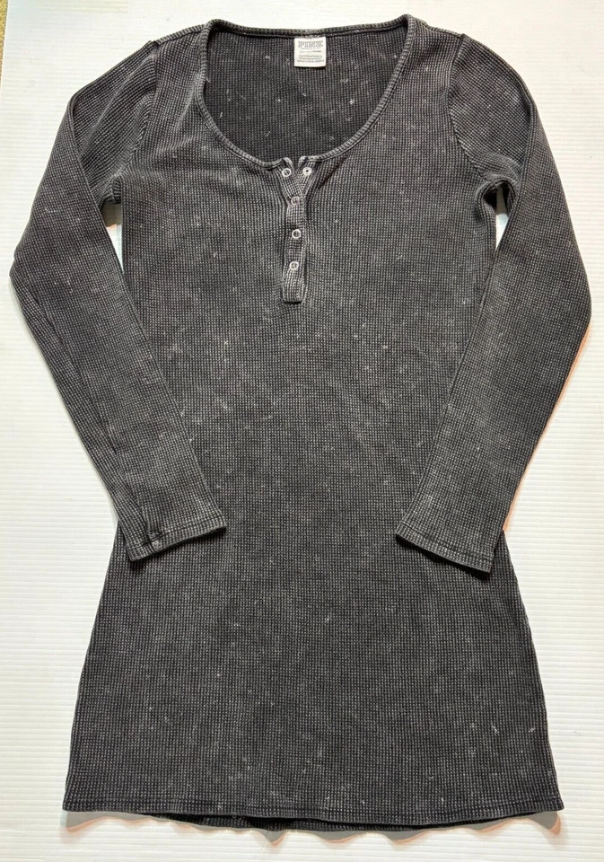 Camisa para dormir rosa Victoria's Secret gris oscuro manga larga térmica tejida gofre S Foto 1 de 4