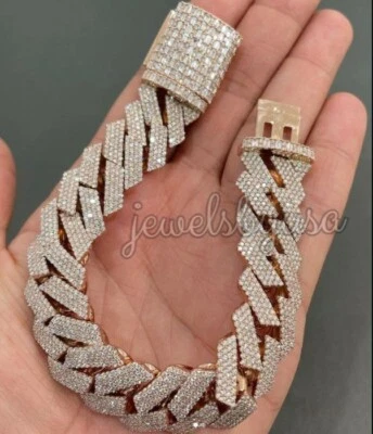 Brazalete Baguette y Circonita Cúbica Redonda de Plata 925 14x8 Eslabones Cubanos 8ct para Hombre Foto 1 de 4