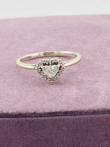 14kt White Gold .59ctw .33ctr I1,H-J Diamond Heart Halo Ring Sz 5.5 986924-1 - Picture 1 of 7