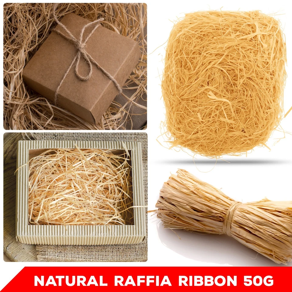 Pacchetti 50g di Nastro di Rafia Naturale Pacchi Paglia Naturale per Confezione Regalo e Artigianato