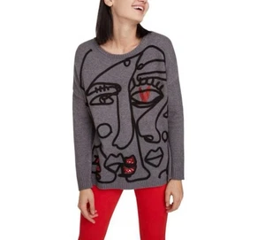 Suéter Boston Desigual Gris Cara Abstracta Para Mujer Talla S - Imagen 1 de 6