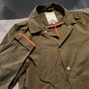Wax Jacket Mens Small Navarino Mac Waxed Dark Khaki Snap Coat Made In London - Picture 1 of 13