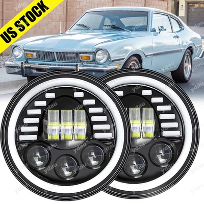 适用于福特 Maverick 1970 - 1977 7 英寸 LED 车头灯 高/低光束 DRL 48000LM 6500K — 第 1/4 张图片