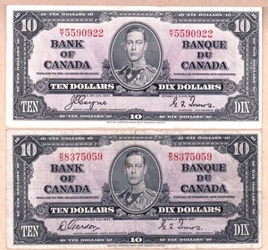 NO RESERVE AUCTION 1937 KGVI Bank of Canada 4 x $10 notes - Picture 1 of 4