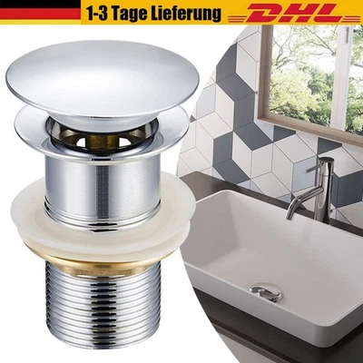 Pop-Up Ablaufventil Set - Komplettgarnitur für Waschtisch mit Überlauf Silber - Bild 1 von 4