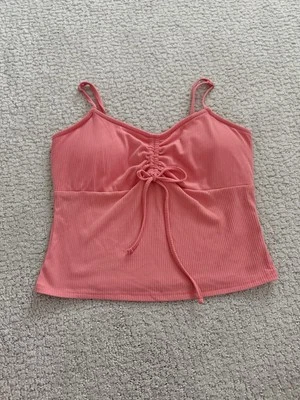 Derek Heart Ribbed Crop Tank Top Size M Pink Padded Dainty Beachy Vacation  - Image 1 of 4