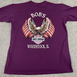 Harley Davidson T Shirt Mens L Vintage 90s 1990 Bobs Woodstock IL Eagle Maroon - Picture 1 of 14