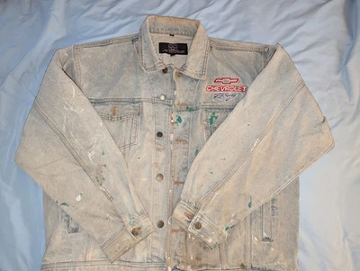 Vintage JH Design Chevrolet Racing Blue Denim Trucker Jean Jacket Mens Size XL - Image 1 of 4
