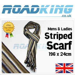 Mens & Ladies Soft Warm Striped Winter Scarf | Long Tassel Brown White Blue - Picture 1 of 1