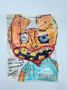 Original Graffiti Art Cat Character Hand Drawn On paper Collage Art by NY Artist - Picture 1 of 5