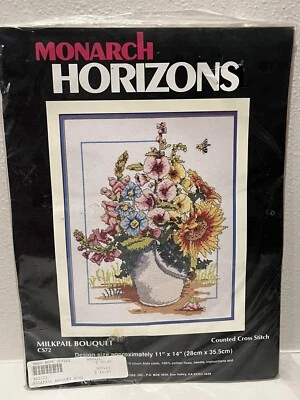 Monarch Horizons Milkpail Bouquet 1988 Counted Cross Stitch Kit CS72 Flowers NEW - Image 1 of 2