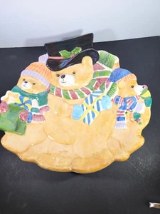 Lovely Vintage Iridescent Christmas Candy Dish - Featuring Father Bear & 2 Cubs - Picture 1 of 5