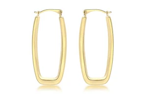 9CT Yellow Gold Rectangular Creole Hoop Earrings - Picture 1 of 6