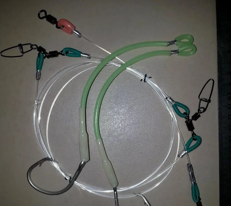 1 X FISH RIGS HAND MADE & TESTED 250LB LUMO 2 SWAPABLE 13/0 TUNA CIRCLE HOOKS - image 1 of 4
