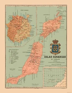 Mapa Histórico - Islas Canarias 1902 África España - Martine 1904 - 23 x 29,52 - Imagen 1 de 20
