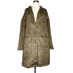 Old Navy Coat Women 2X Animal Print Faux Fur Leopard Long Line Front Pockets - Picture 1 of 9