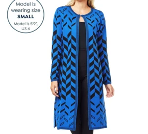 Antthony Jacquard Knit Chevron Topper Sweater Coat Cobalt Blue & Black M NWT $59 - Picture 1 of 15