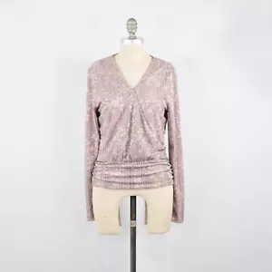 White House Black Market Blouse M Light Pink Floral Draped Knit Surplice Top - Picture 1 of 6
